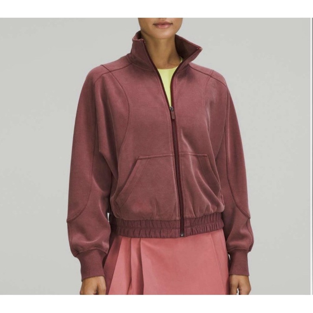 LuLulemon Brushed Softstreme Full Zip Funnel Neck Jacket Red Merlot 12 Yoga Gym